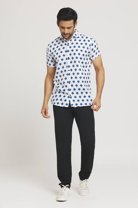 Aryavir Malhotra_White Cotton Geometric Butti Print Shirt_Online_at_Aza_Fashions