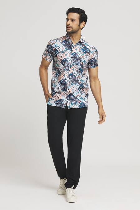 Buy Aryavir Malhotra Multi Color Cotton Geometric Illusion Print Shirt Online at Aza Fashions Buy_Aryavir Malhotra_Multi Color Cotton Geometric Illusion Print Shirt_Online_at_Aza_Fashions