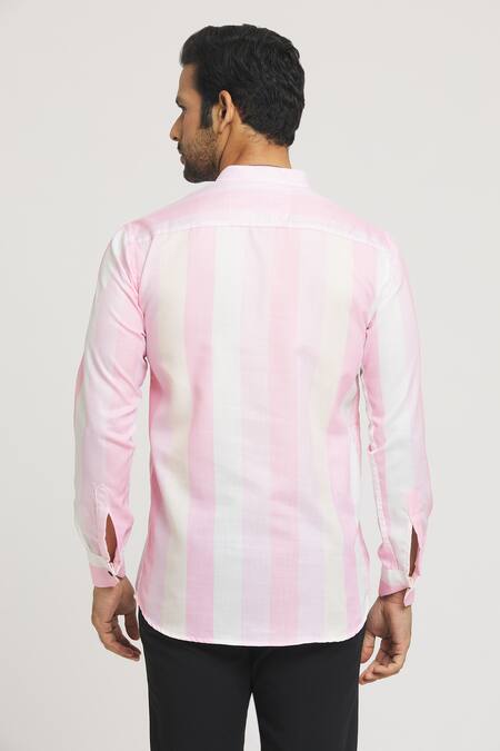 Shop_Arihant Rai Sinha_Pink Cotton Broad Stripe Pattern Shirt _at_Aza_Fashions