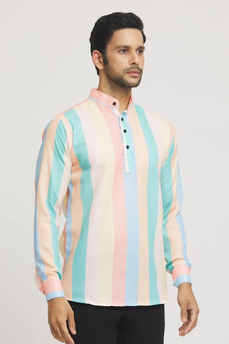 Arihant Rai Sinha_Multi Color Cotton Block Shirt _Online_at_Aza_Fashions