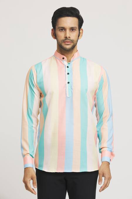 Arihant Rai Sinha_Multi Color Cotton Block Shirt _at_Aza_Fashions