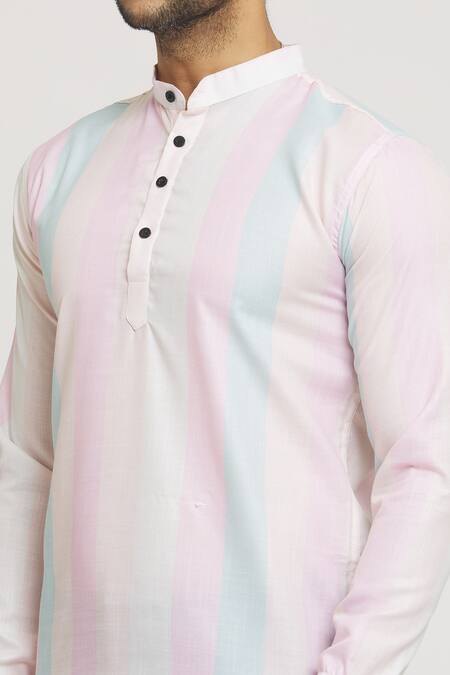 Shop_Aryavir Malhotra_Multi Color Cotton Faded Stripe Pattern Shirt_Online_at_Aza_Fashions