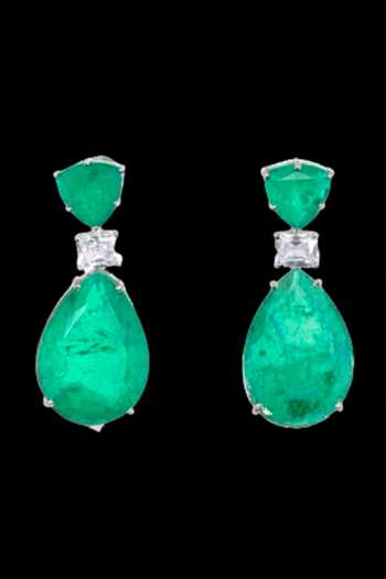 Shop_Nayaab By Sonia_Silver Plated Semi Precious Natures Harmony Duo And Embellished Earrings_Online_at_Aza_Fashions