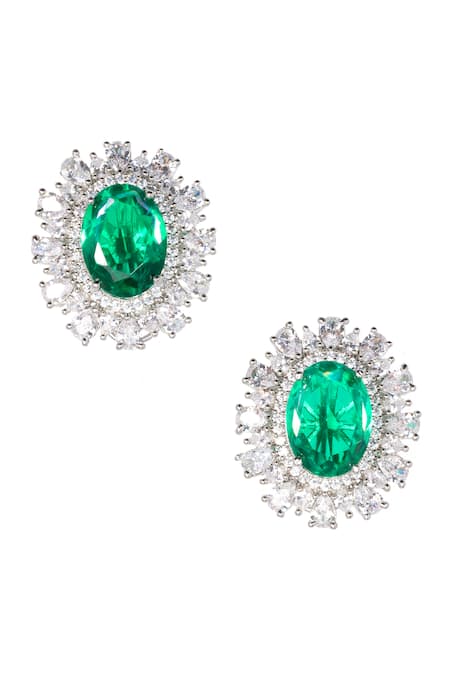 Nayaab By Sonia Leafy Lustre Stone & Faux Diamond Encrusted Earrings 