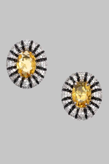 Buy Nayaab By Sonia Silver Plated Stones Citrine Aura Encrusted Studs Online at Aza Fashions Buy_Nayaab By Sonia_Silver Plated Stones Citrine Aura Encrusted Studs _Online_at_Aza_Fashions