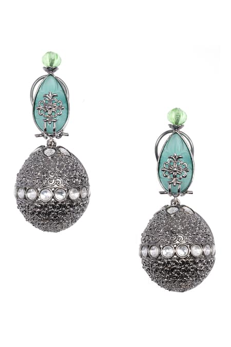 Nayaab By Sonia Aqua Noir Elegance Stone Drop Earrings 