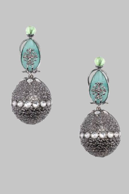 Buy Nayaab By Sonia Silver Plated Stones Aqua Noir Elegance Drop Earrings Online at Aza Fashions Buy_Nayaab By Sonia_Silver Plated Stones Aqua Noir Elegance Drop Earrings _Online_at_Aza_Fashions