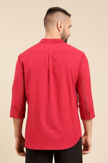 Shop_Mayank Modi - Men_Red Cotton Solid Shirt _at_Aza_Fashions