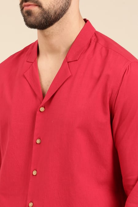 Buy_Mayank Modi - Men_Red Cotton Solid Shirt _Online_at_Aza_Fashions