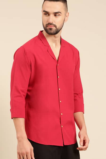 Mayank Modi - Men_Red Cotton Solid Shirt _at_Aza_Fashions