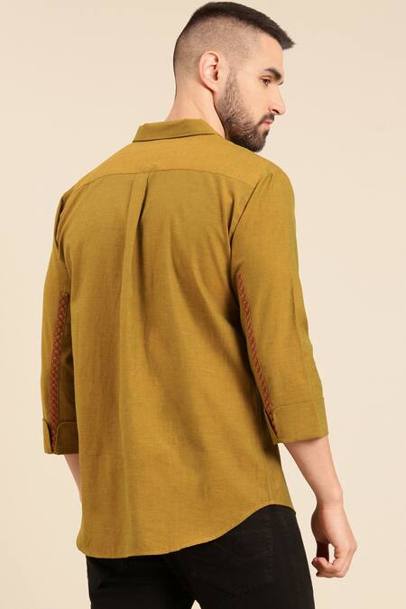 Shop Mayank Modi - Men Green Cotton Solid Straight Shirt For Kids at Aza Fashions Shop_Mayank Modi - Men_Green Cotton Solid Straight Shirt For Kids_at_Aza_Fashions