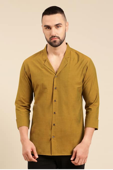 Mayank Modi - Men Green Cotton Solid Straight Shirt For Kids Online at Aza Fashions Mayank Modi - Men_Green Cotton Solid Straight Shirt For Kids_Online_at_Aza_Fashions