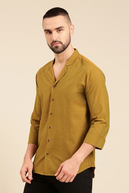 Shop Mayank Modi - Men Green Cotton Solid Straight Shirt For Kids Online at Aza Fashions Shop_Mayank Modi - Men_Green Cotton Solid Straight Shirt For Kids_Online_at_Aza_Fashions
