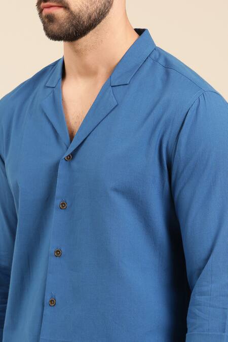 Buy Mayank Modi - Men Blue Cotton Straight Solid Shirt Online at Aza Fashions Buy_Mayank Modi - Men_Blue Cotton Straight Solid Shirt _Online_at_Aza_Fashions