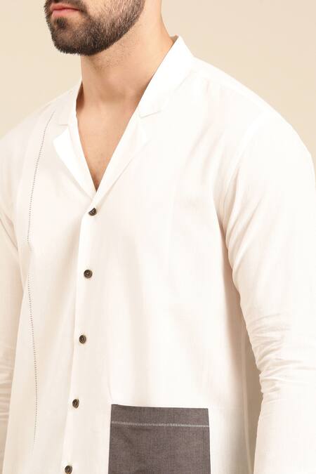 Buy_Mayank Modi - Men_White Cotton Patch Pocket Shirt _Online_at_Aza_Fashions