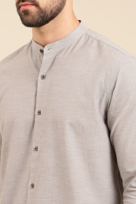 Buy Mayank Modi - Men Grey Cotton Mandarin Collar Shirt Online at Aza Fashions Buy_Mayank Modi - Men_Grey Cotton Mandarin Collar Shirt _Online_at_Aza_Fashions