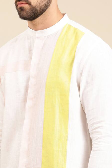 Buy Mayank Modi - Men White Linen Colour Block Shirt For Kids Online at Aza Fashions Buy_Mayank Modi - Men_White Linen Colour Block Shirt For Kids_Online_at_Aza_Fashions