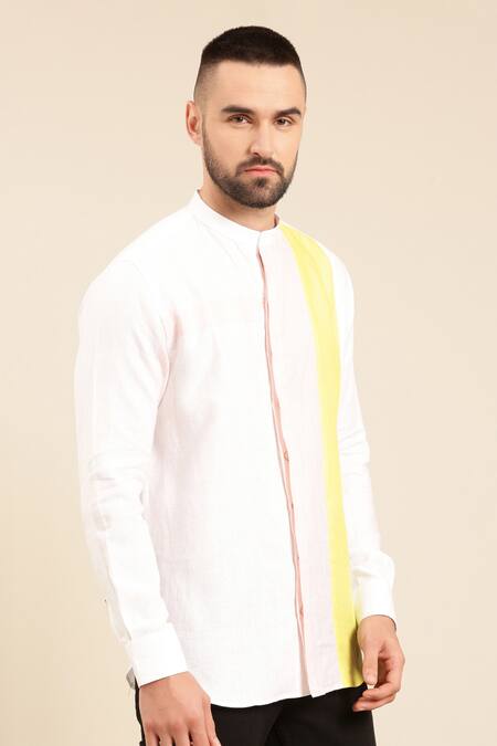 Mayank Modi - Men White Linen Colour Block Shirt For Kids at Aza Fashions Mayank Modi - Men_White Linen Colour Block Shirt For Kids_at_Aza_Fashions