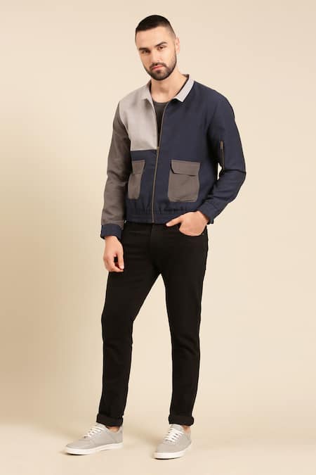 Mayank Modi - Men Tonal Colour Block Bomber Jacket 