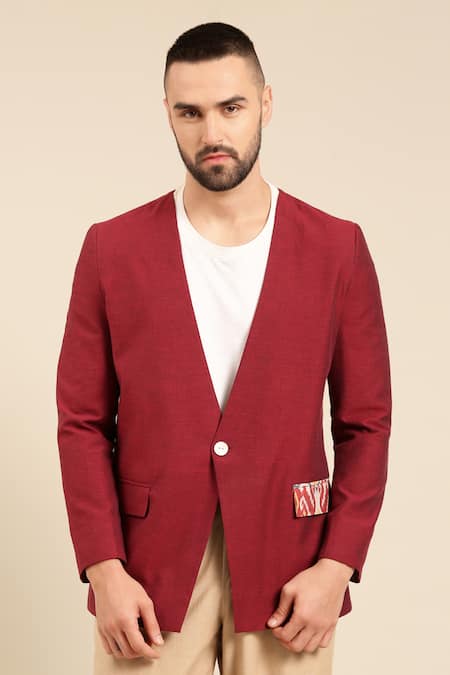Mayank Modi - Men_Wine Cotton Embroidery Fitted Jacket With Contrast Pant For Kids_Online_at_Aza_Fashions