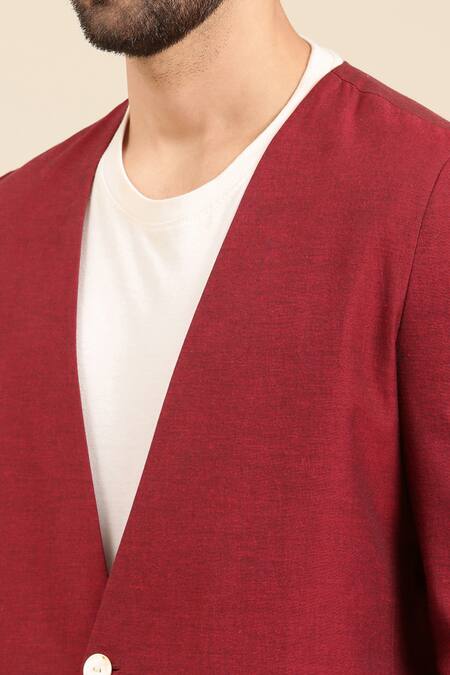 Buy_Mayank Modi - Men_Wine Cotton Embroidery Fitted Jacket With Contrast Pant For Kids_Online_at_Aza_Fashions