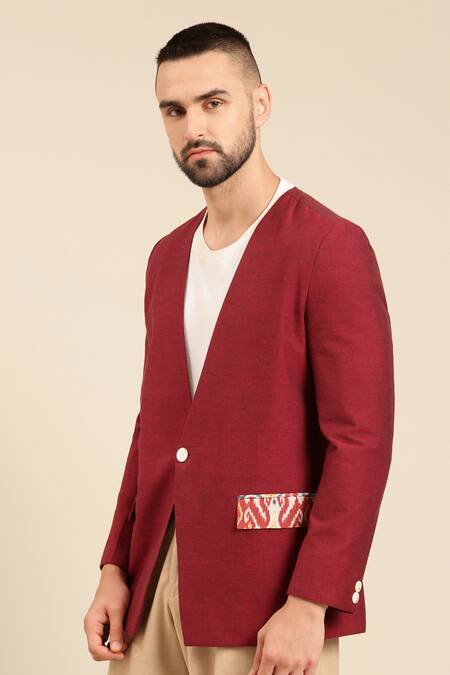 Shop_Mayank Modi - Men_Wine Cotton Embroidery Fitted Jacket With Contrast Pant For Kids_Online_at_Aza_Fashions