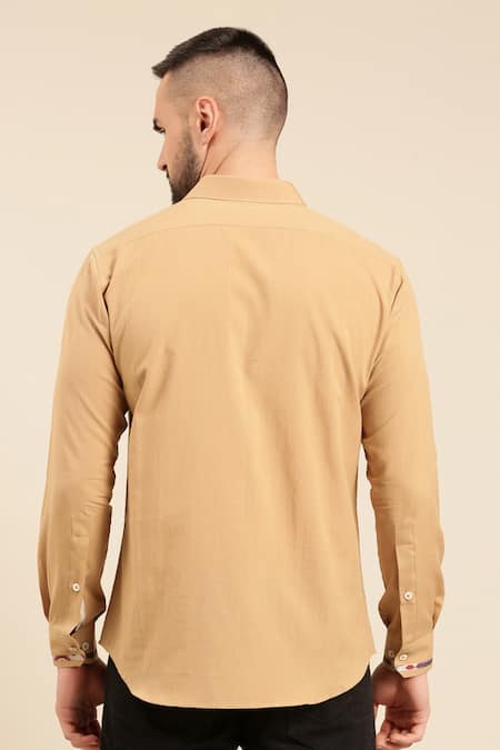 Shop Mayank Modi - Men Beige Cotton Geometric Placement Print Shirt With Pant at Aza Fashions Shop_Mayank Modi - Men_Beige Cotton Geometric Placement Print Shirt With Pant _at_Aza_Fashions