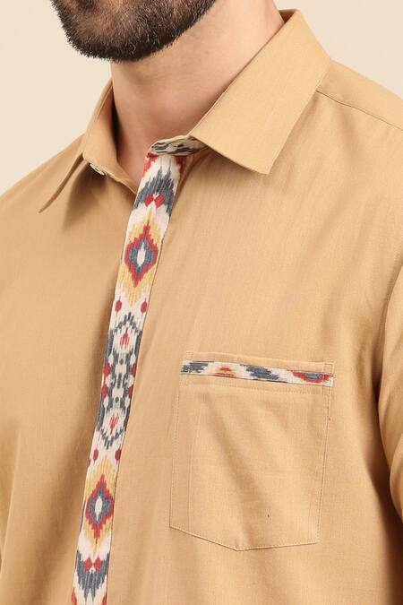 Buy Mayank Modi - Men Beige Cotton Geometric Placement Print Shirt With Pant Online at Aza Fashions Buy_Mayank Modi - Men_Beige Cotton Geometric Placement Print Shirt With Pant _Online_at_Aza_Fashions