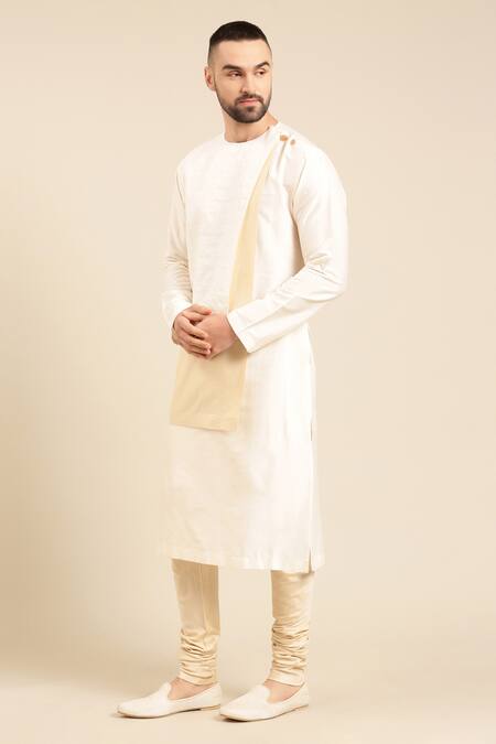 Buy Mayank Modi - Men Ivory Silk, Jacquard Chevron Pattern Panel Kurta With Churidar Online at Aza Fashions Buy_Mayank Modi - Men_Ivory Silk, Jacquard Chevron Pattern Panel Kurta With Churidar _Online_at_Aza_Fashions