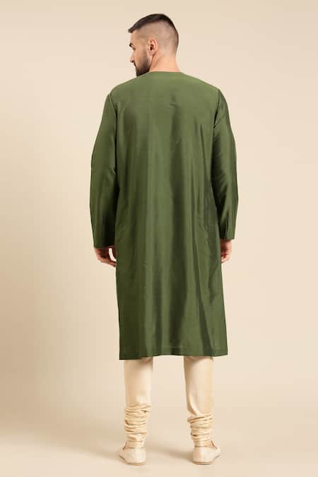 Mayank Modi - Men Silk Chanderi Woven Zari Panel Kurta With Churidar 