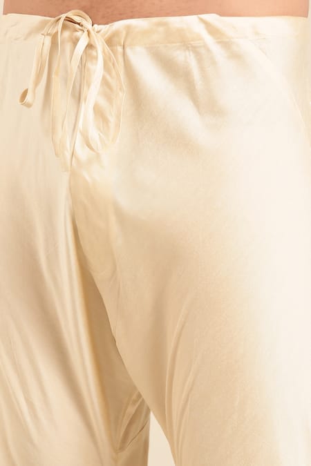 Mayank Modi - Men_Green Silk, Cotton, Kota Doria Zari Chanderi Woven Panel Kurta With Churidar _Online_at_Aza_Fashions