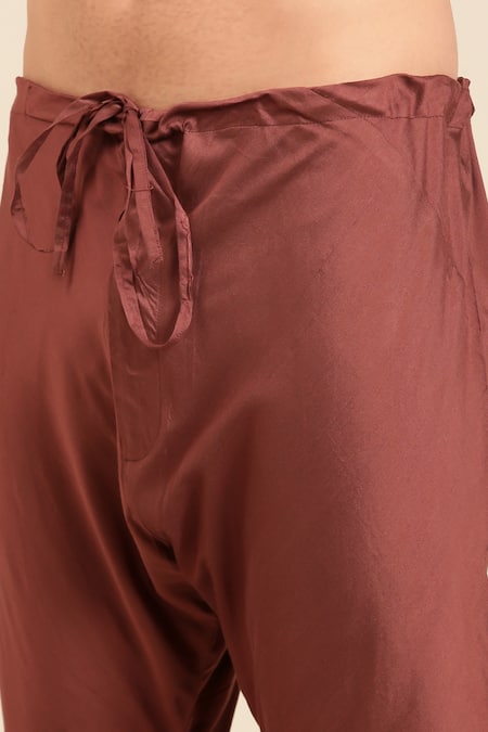 Mayank Modi - Men_Gold Silk, Cotton Contrast Colour Block Panel Kurta With Churidar _at_Aza_Fashions