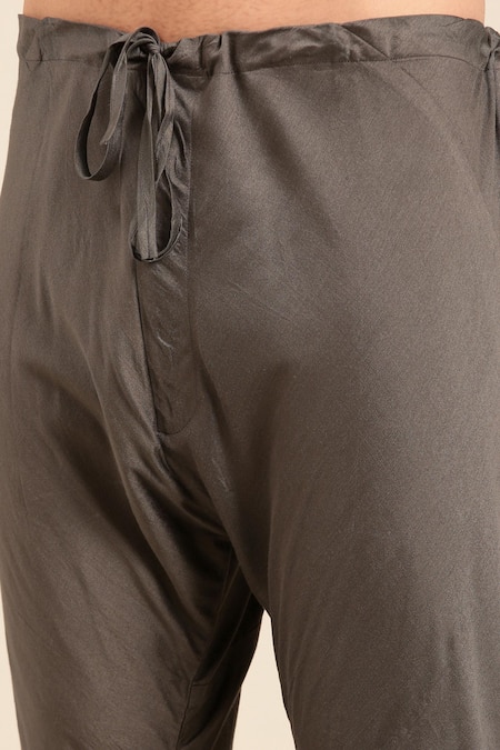 Mayank Modi - Men_Black Silk, Cotton Colour Block Panel Kurta With Churidar _at_Aza_Fashions