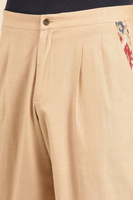 Mayank Modi - Men_Beige Cotton Solid Straight Pant _at_Aza_Fashions