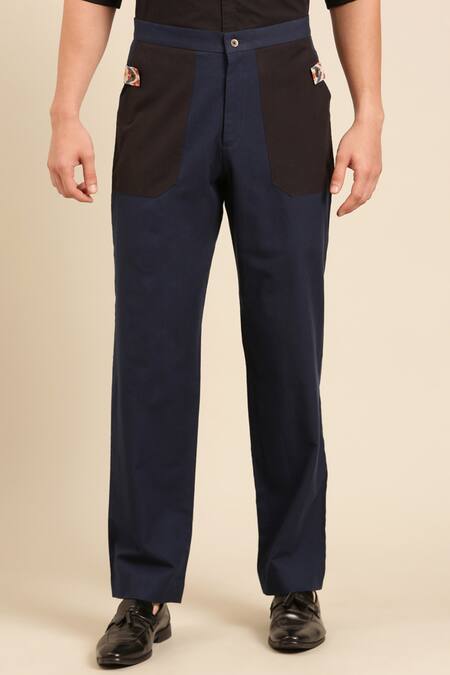 Mayank Modi - Men_Blue Cotton Straight Solid Pant _Online_at_Aza_Fashions