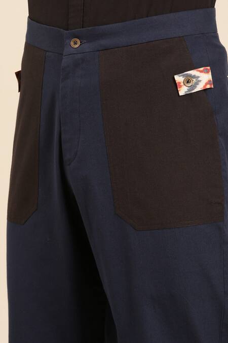 Mayank Modi - Men_Blue Cotton Straight Solid Pant _at_Aza_Fashions