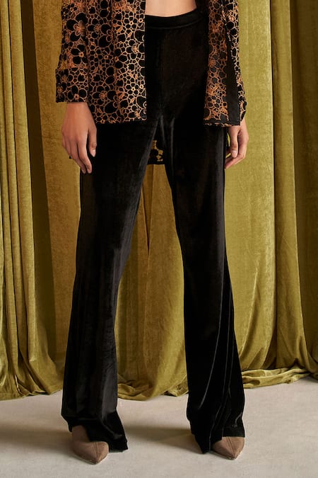 Qala Clothing Black Velvet Embroidery Collared Elara Floral Shirt Pant Set Online at Aza Fashions Qala Clothing_Black Velvet Embroidery Collared Elara Floral Shirt Pant Set _Online_at_Aza_Fashions