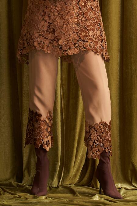 Buy Qala Clothing Brown Velvet, Brocade, Crepe Cut Work, Embroidery Kaia Floral Kurta With Pant Online at Aza Fashions Buy_Qala Clothing_Brown Velvet, Brocade, Crepe Cut Work, Embroidery Kaia Floral Kurta With Pant _Online_at_Aza_Fashions