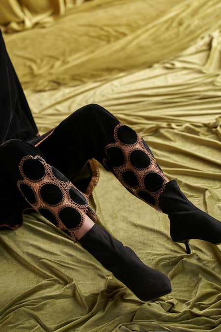 Qala Clothing_Black Velvet Embroidery Collared Siena Kurta With Pant _Online_at_Aza_Fashions