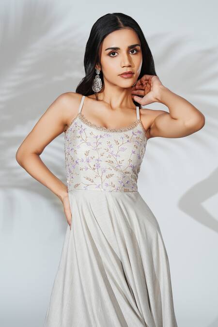 Buy_Anu Pellakuru_Off White Linen, Silk Embroidery Round Neck Resham Hand Jumpsuit _Online_at_Aza_Fashions