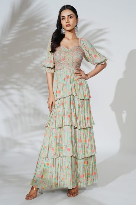 Anu Pellakuru Hand Embroidered Ruffle Gown 