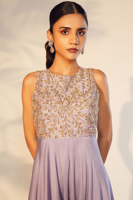 Buy_Anu Pellakuru_Purple Satin Embroidery, Pearls Round Neck Hand Jumpsuit _Online_at_Aza_Fashions