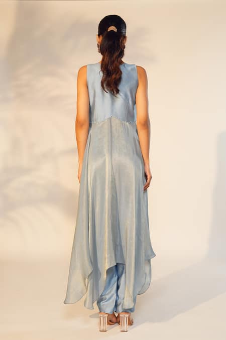 Shop Anu Pellakuru Blue Tissue, Cotton, Denim Cut Work, Embroidery, Pearls Yoke Tunic And Pant Set at Aza Fashions Shop_Anu Pellakuru_Blue Tissue, Cotton, Denim Cut Work, Embroidery, Pearls Yoke Tunic And Pant Set _at_Aza_Fashions