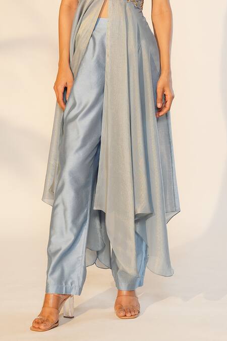 Buy Anu Pellakuru Blue Tissue, Cotton, Denim Cut Work, Embroidery, Pearls Yoke Tunic And Pant Set Online at Aza Fashions Buy_Anu Pellakuru_Blue Tissue, Cotton, Denim Cut Work, Embroidery, Pearls Yoke Tunic And Pant Set _Online_at_Aza_Fashions