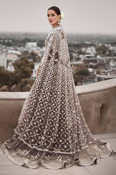 Matsya Brown Velvet Hand Embroidered Dori British Wild Masai Lehenga Set at Aza Fashions Matsya_Brown Velvet Hand Embroidered Dori British Wild Masai Lehenga Set _at_Aza_Fashions