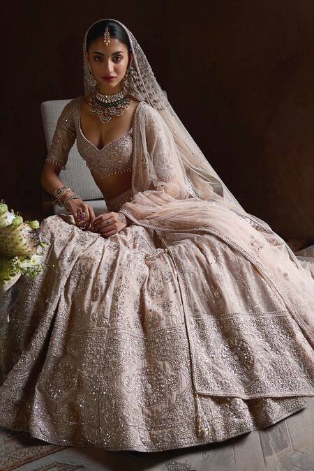 Buy Matsya Peach Tissue Hand Embroidered Dori Broad Leaf Neck Masai Landscape Lehenga Set Online at Aza Fashions Buy_Matsya_Peach Tissue Hand Embroidered Dori Broad Leaf Neck Masai Landscape Lehenga Set _Online_at_Aza_Fashions