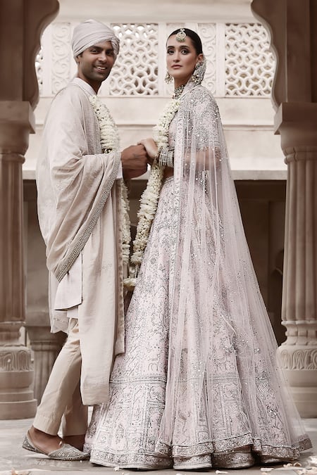 Buy Matsya Pink Raw Silk Hand Royal Masai Holy Trinity Bridal Lehenga Set Buy_Matsya_Pink Raw Silk Hand Royal Masai Holy Trinity Bridal Lehenga Set