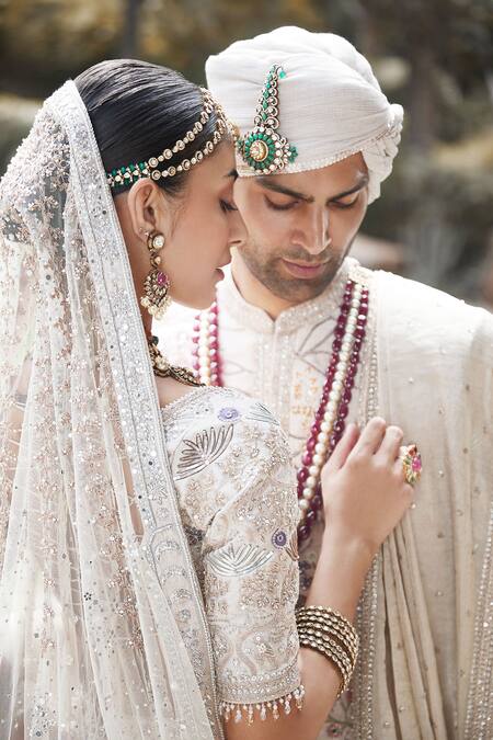 Shop Matsya Off White Lehenga And Blouse Vintage Udaibagh Shikargah Bridal Set Online at Aza Fashions Shop_Matsya_Off White Lehenga And Blouse Vintage Udaibagh Shikargah Bridal Set _Online_at_Aza_Fashions