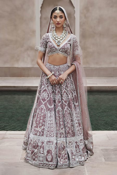 Buy Embellished Silver Pink Bridal Lehenga for Bridal Wear – Nameera by  Farooq