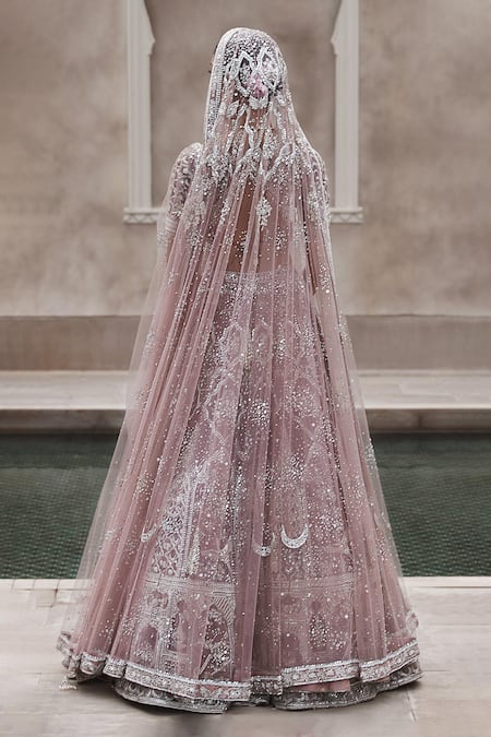 Shop Matsya Pink Velvet, Net French Rose Masai Trinity Embroidered Bridal Lehenga Set at Aza Fashions Shop_Matsya_Pink Velvet, Net French Rose Masai Trinity Embroidered Bridal Lehenga Set _at_Aza_Fashions